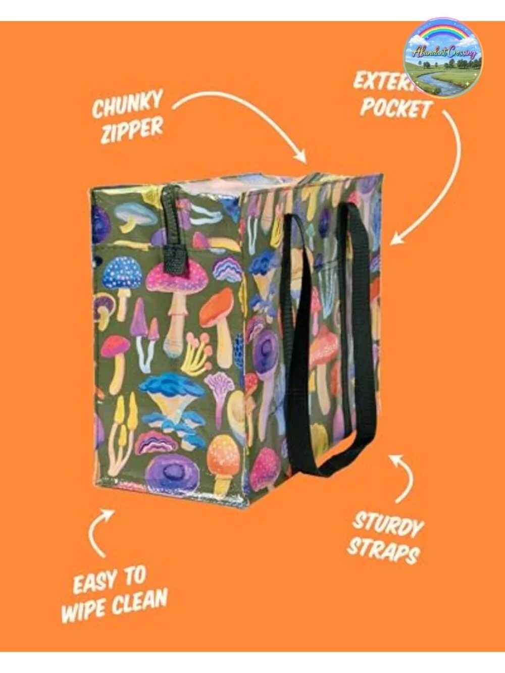 Reusable Zippered Tote Bag with Exterior Pocket, Reinforced Floor, 95% Recycled